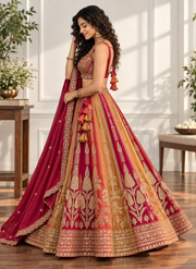 Orange & Yellow Embroidered Lehenga Set with Zari Work