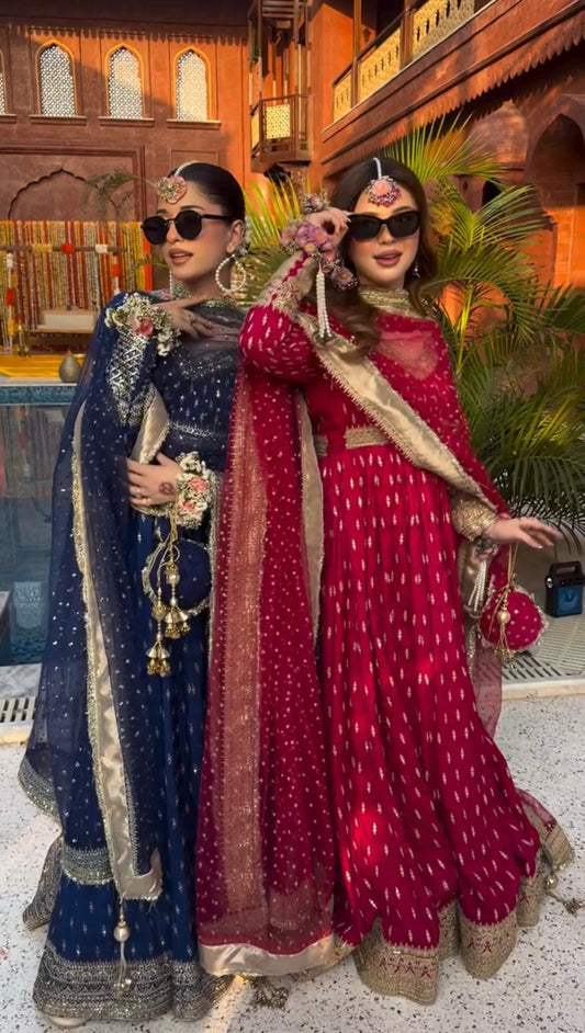 Festival Wear Pure Chinon Silk Sequins Embroidered Anarkali Pant Suit