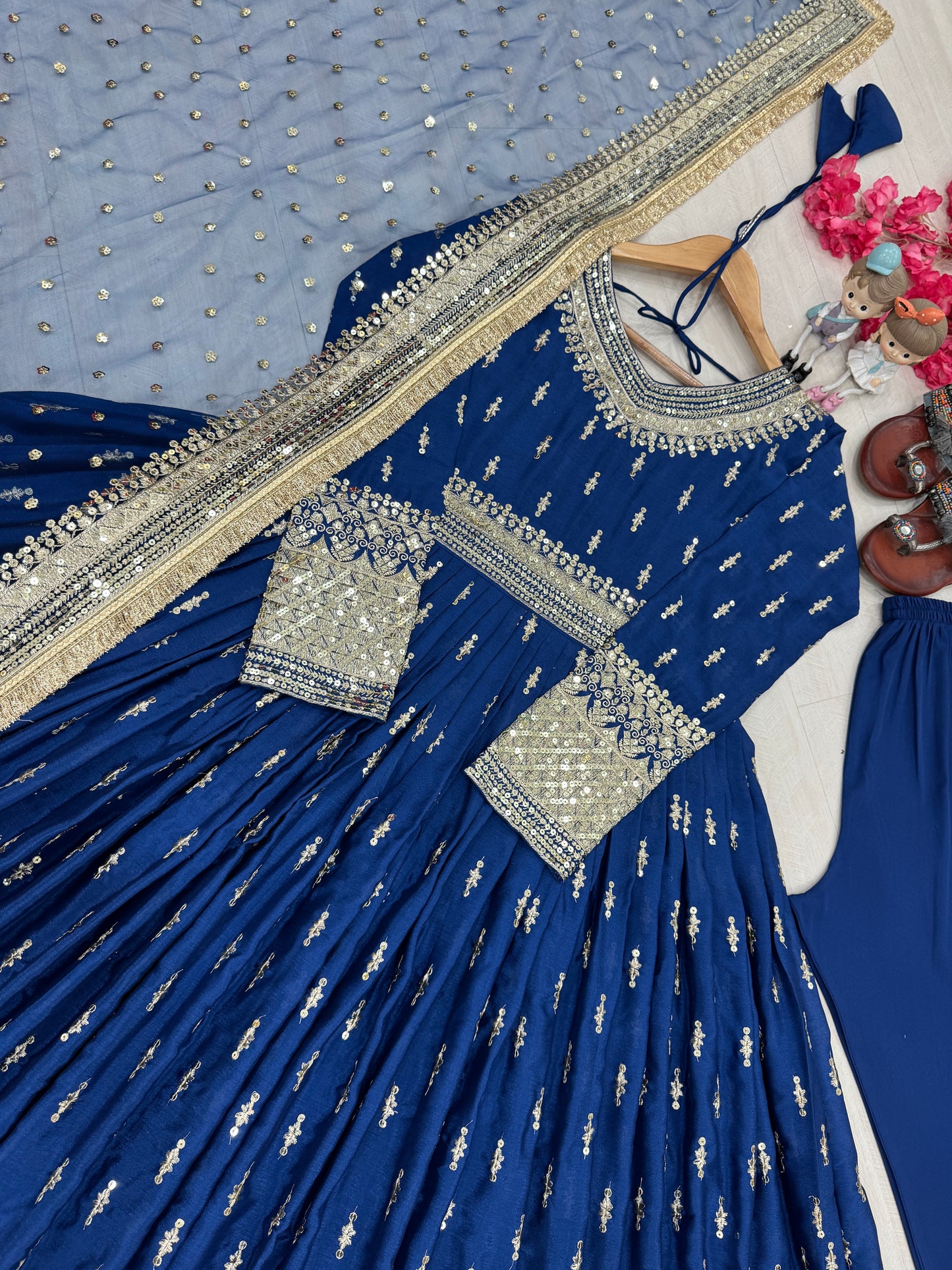 Elegant Chinon Silk Embroidered Anarkali Pant Set – Fully Stitched & Ready to Wear