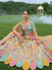 Pastel Multicolor Embroidered Lehenga Choli with Net Dupatta