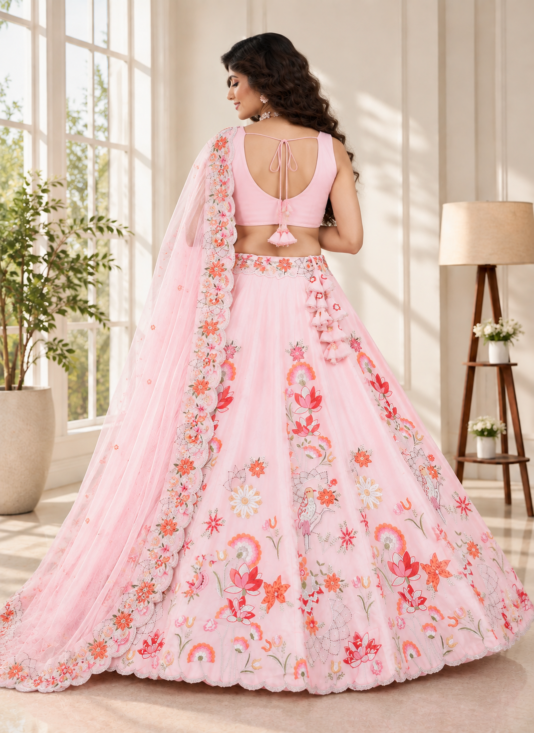 Pastel Pink Fendi Silk Sequin Embroidered Lehenga Choli