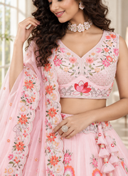 Pastel Pink Fendi Silk Sequin Embroidered Lehenga Choli