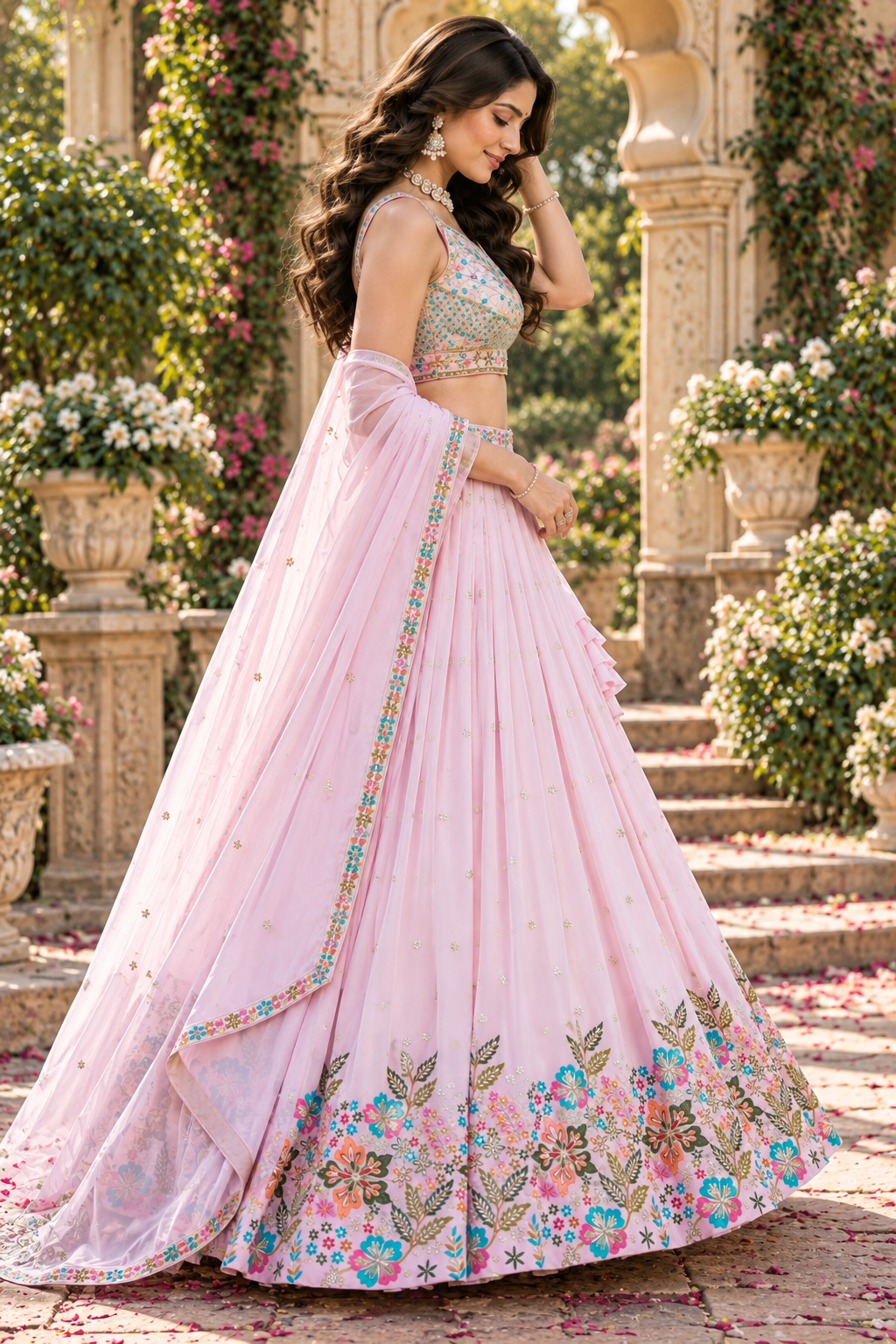 Pastel Pink Fox Georgette Sequin Lehenga Choli