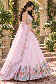 Pastel Pink Fox Georgette Sequin Lehenga Choli