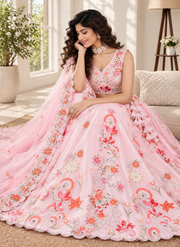 Pastel Pink Fendi Silk Sequin Embroidered Lehenga Choli