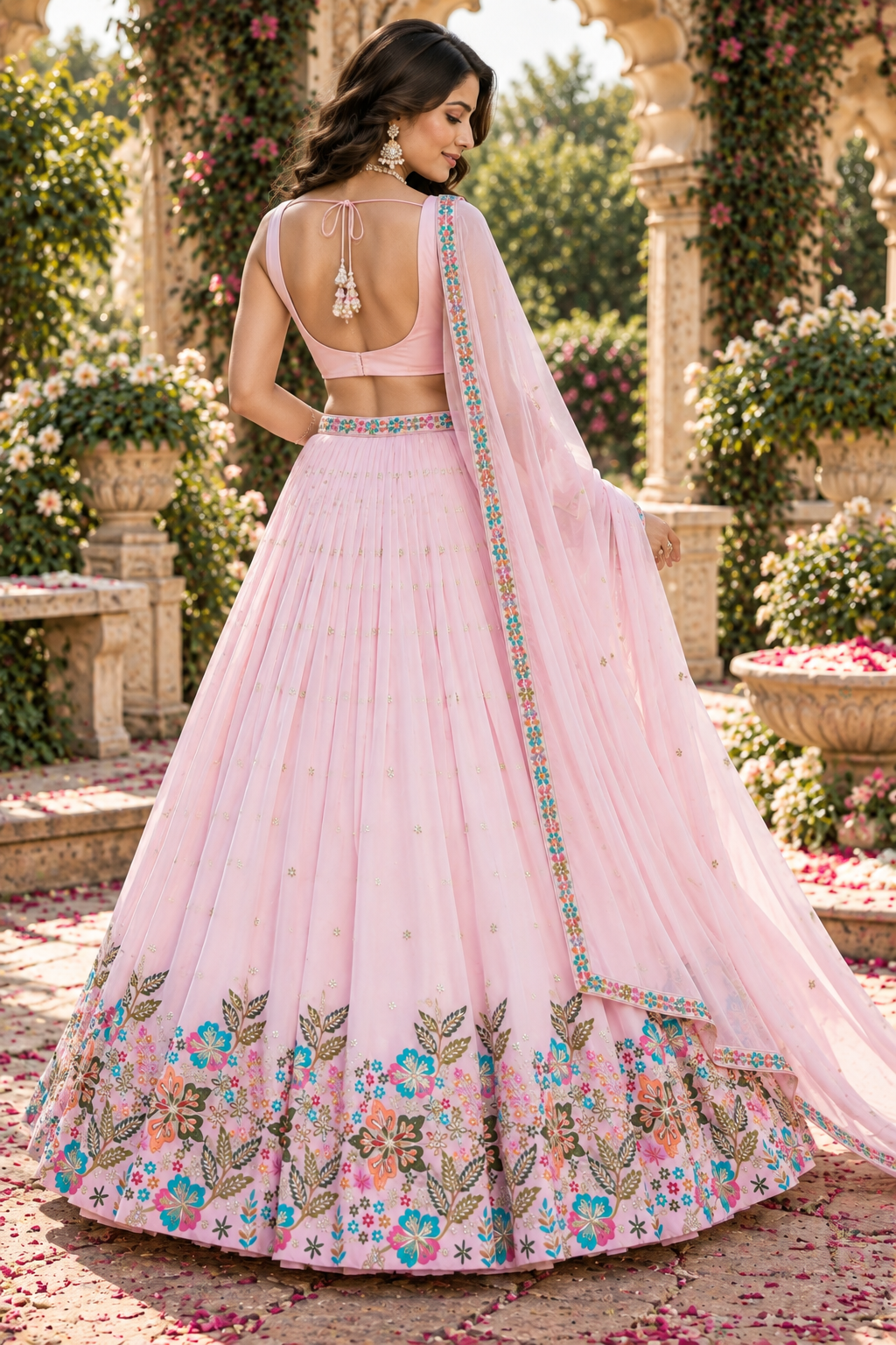 Pastel Pink Fox Georgette Sequin Lehenga Choli
