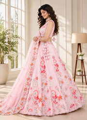 Pastel Pink Fendi Silk Sequin Embroidered Lehenga Choli
