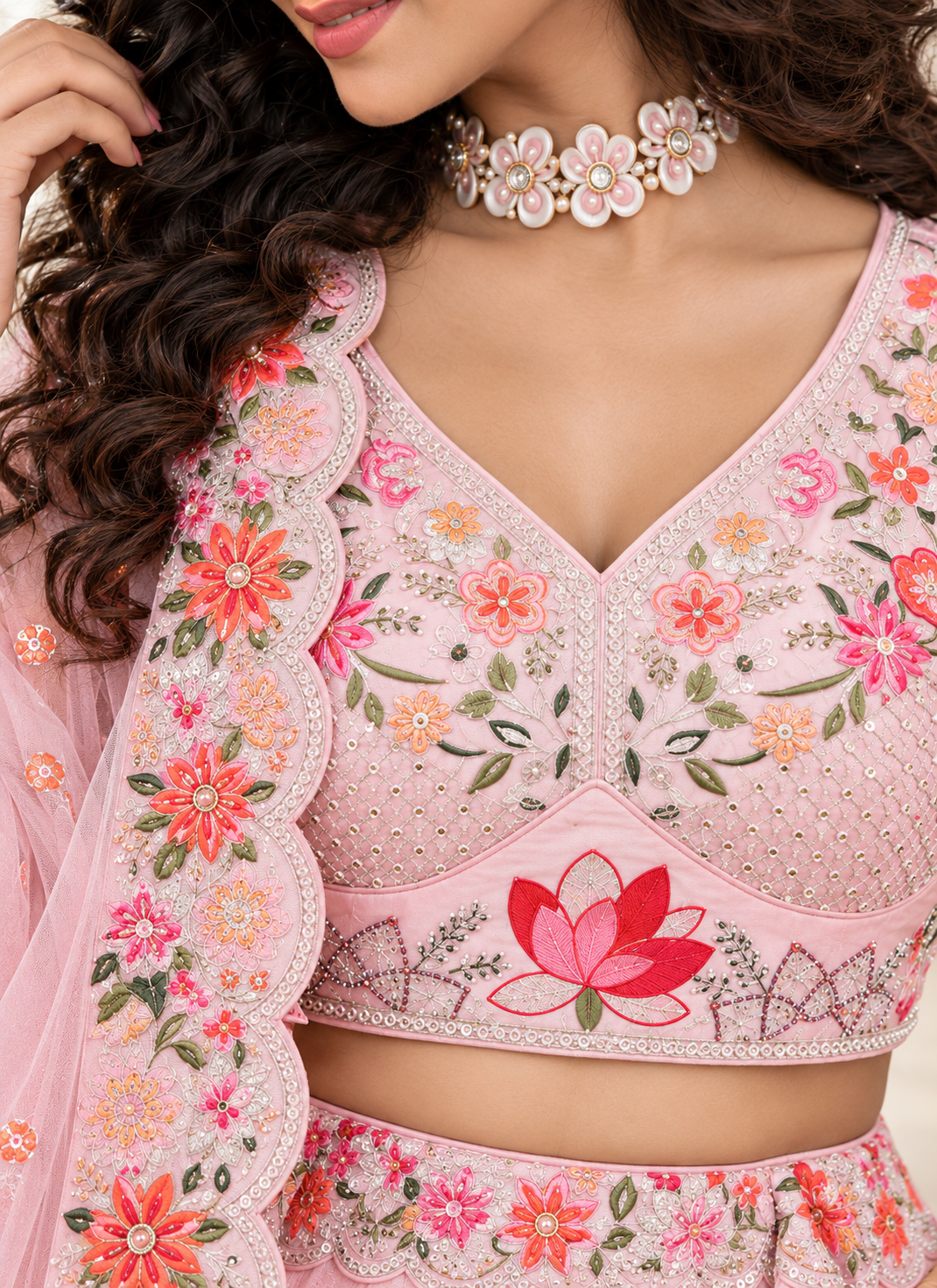 Pastel Pink Fendi Silk Sequin Embroidered Lehenga Choli