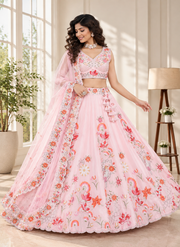 Pastel Pink Fendi Silk Sequin Embroidered Lehenga Choli