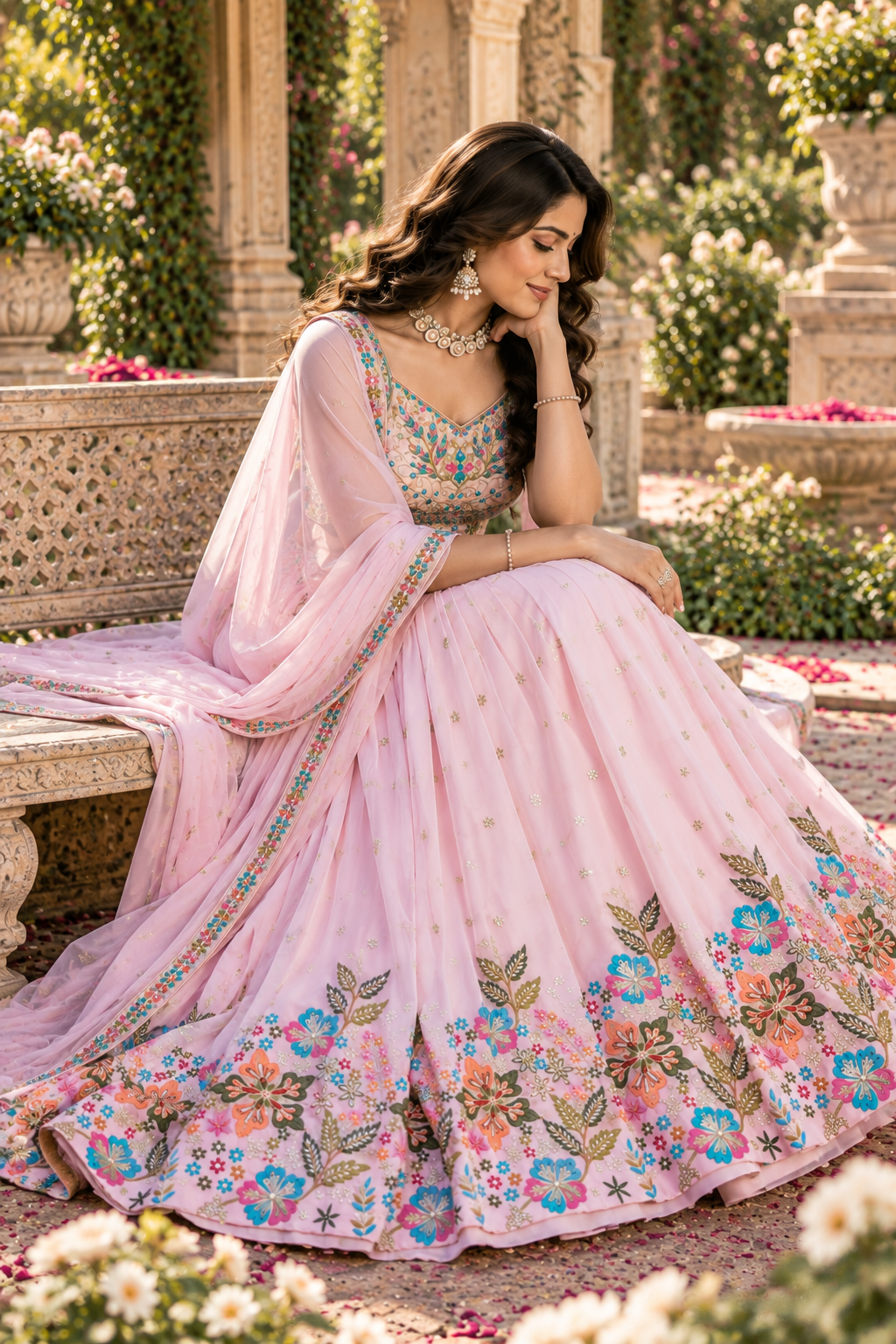Pastel Pink Fox Georgette Sequin Lehenga Choli