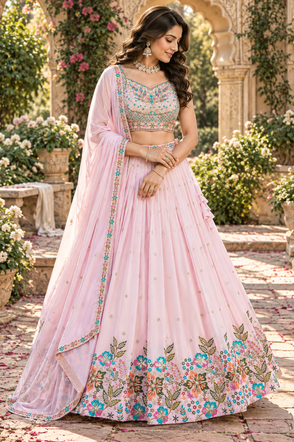 Pastel Pink Fox Georgette Sequin Lehenga Choli