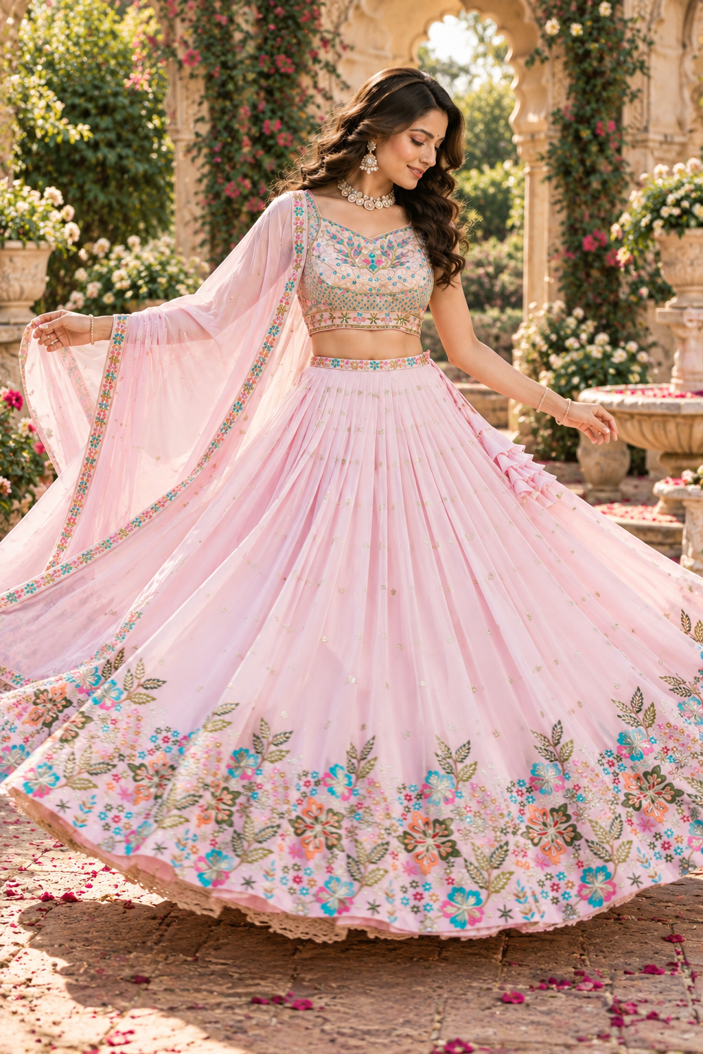 Pastel Pink Fox Georgette Sequin Lehenga Choli