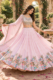 Pastel Pink Fox Georgette Sequin Lehenga Choli