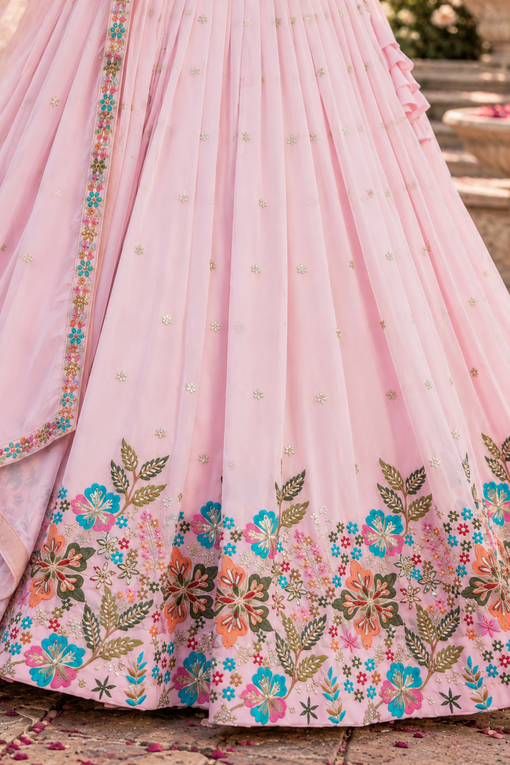 Pastel Pink Fox Georgette Sequin Lehenga Choli