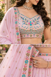 Pastel Pink Fox Georgette Sequin Lehenga Choli