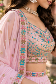 Pastel Pink Fox Georgette Sequin Lehenga Choli