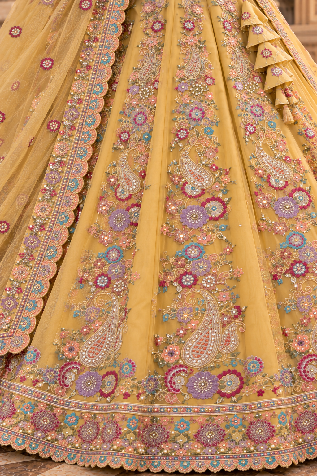 Pastel Yellow Star Georgette Sequin Lehenga Choli