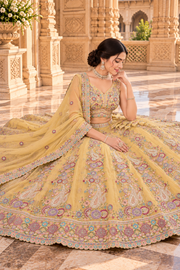 Pastel Yellow Star Georgette Sequin Lehenga Choli