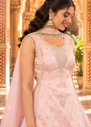 Peach Malbari Silk Bead & Sequin Sharara Set