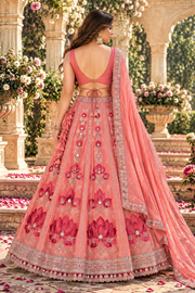 Peach Pink Embroidered Lehenga with Mirror Work