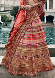 Peach Pink & Rust Orange Banarasi Silk Zari Lehenga Choli