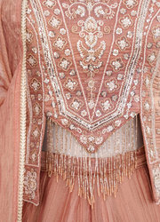 Peach Salsa Silk Bead & Sequin Embroidered Sharara Set