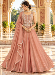 Peach Salsa Silk Bead & Sequin Embroidered Sharara Set