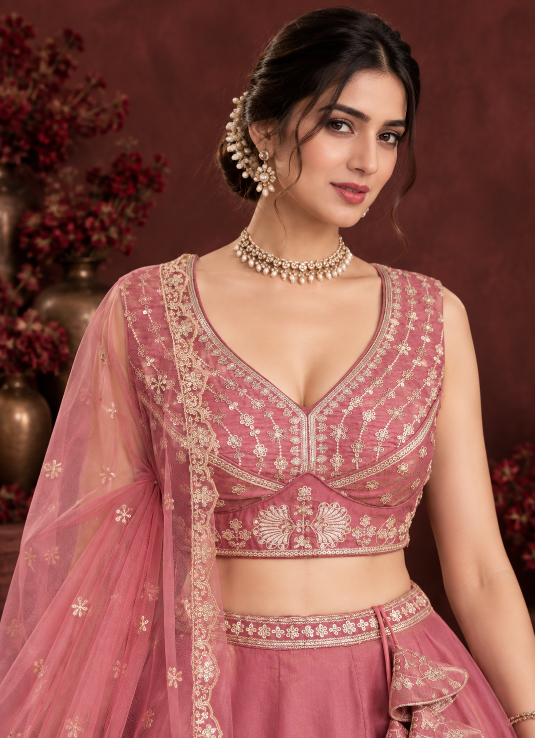 Pink Dhurandhar Silk Lehenga Choli with Thread & Sequin Embroidery