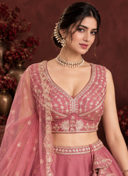 Pink Dhurandhar Silk Lehenga Choli with Thread & Sequin Embroidery