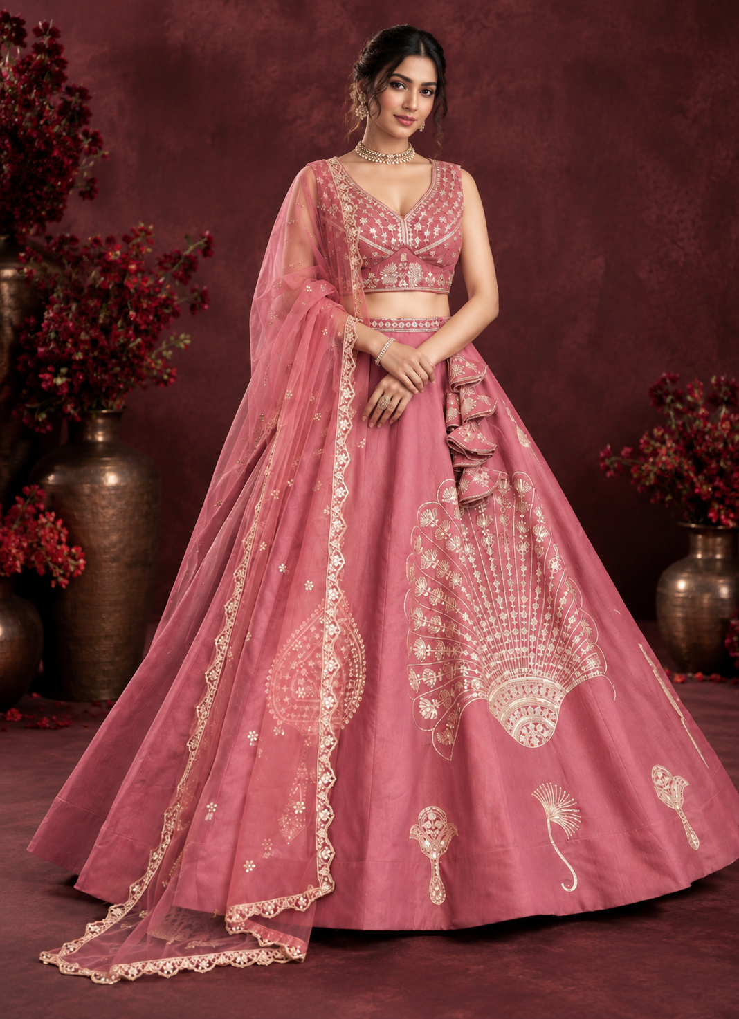 Pink Dhurandhar Silk Lehenga Choli with Thread & Sequin Embroidery