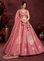 Pink Dhurandhar Silk Lehenga Choli with Thread & Sequin Embroidery