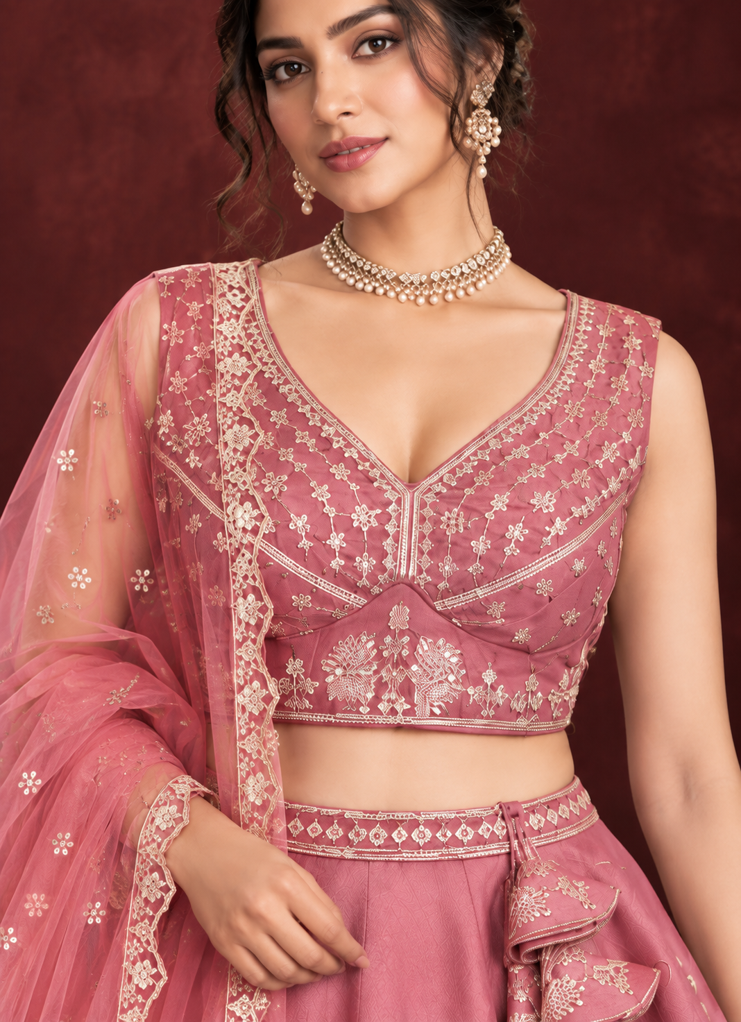 Pink Dhurandhar Silk Lehenga Choli with Thread & Sequin Embroidery