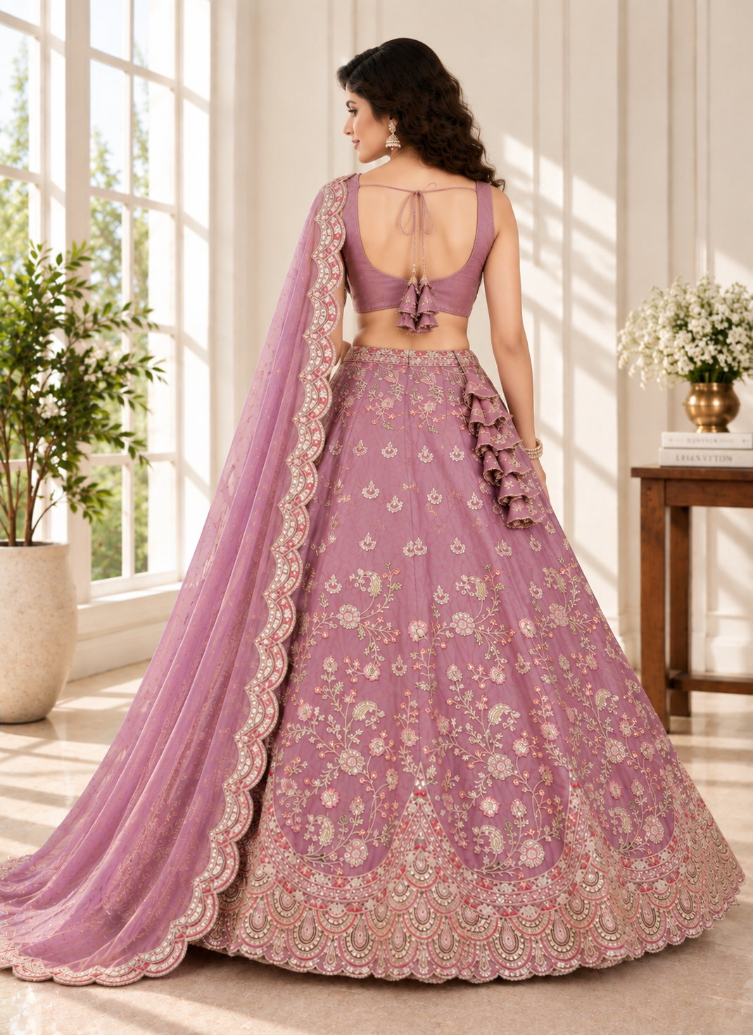 Pink Shimmer Zari Sequin Embroidered Lehenga Choli