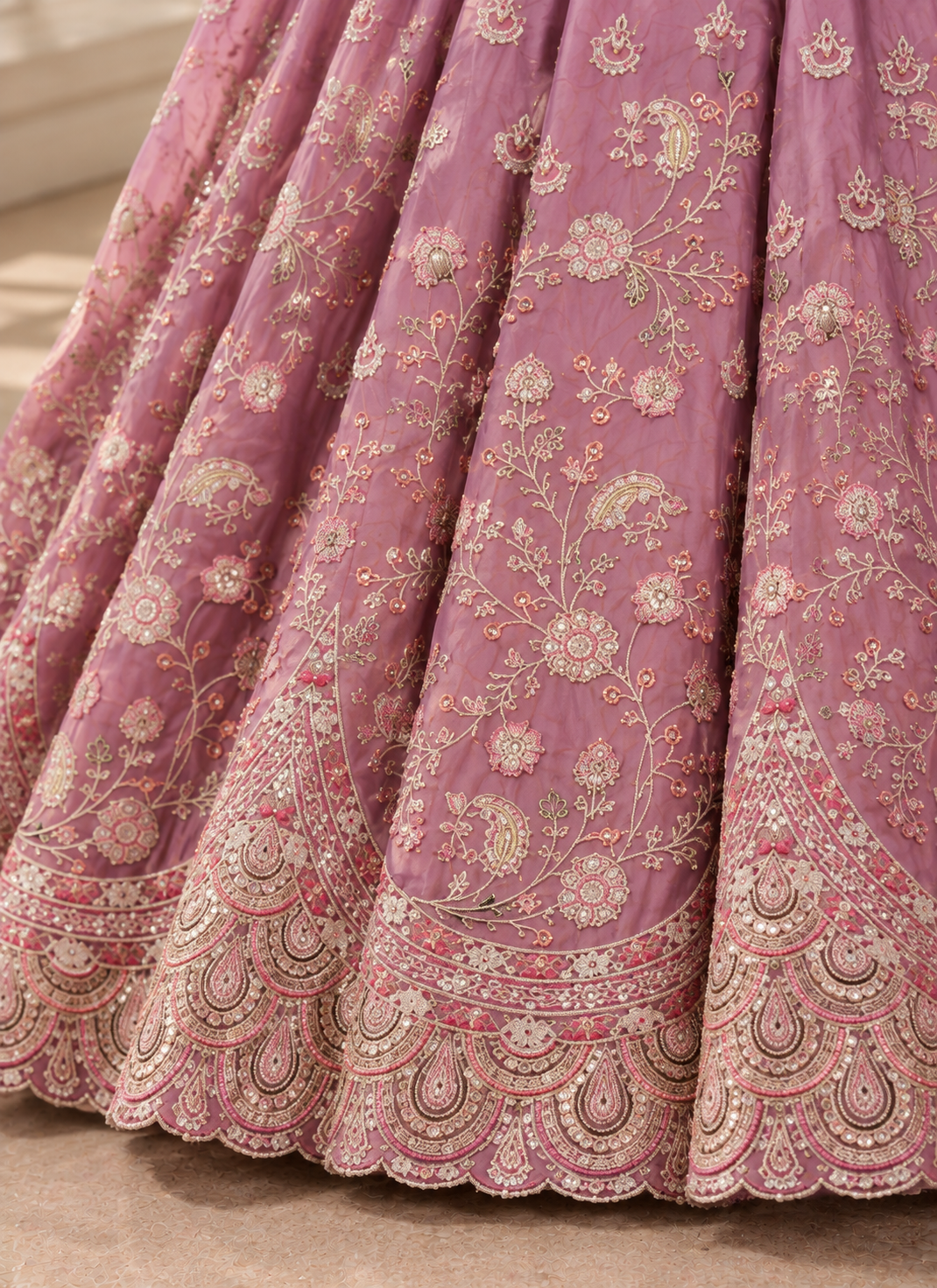 Pink Shimmer Zari Sequin Embroidered Lehenga Choli
