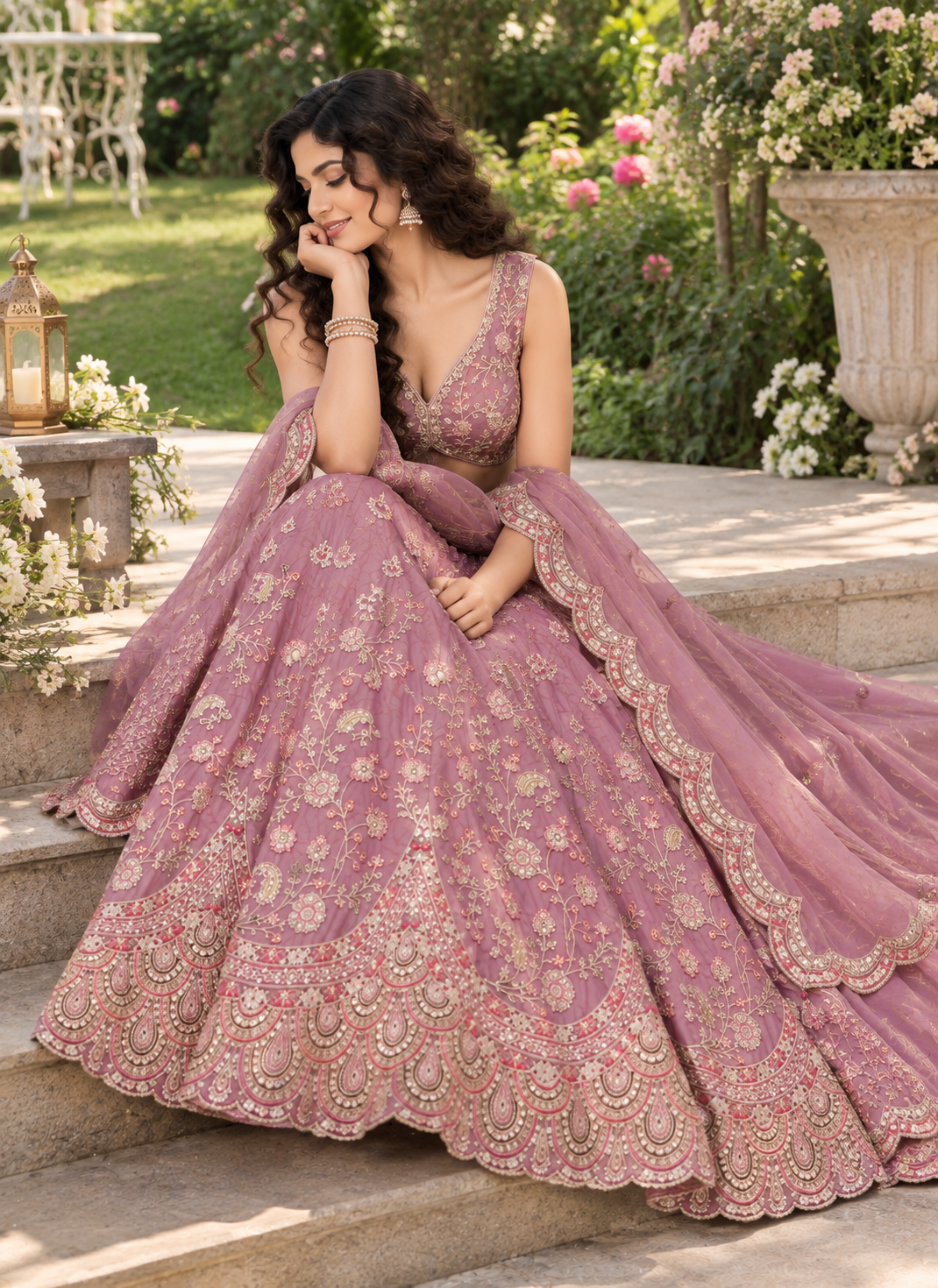 Pink Shimmer Zari Sequin Embroidered Lehenga Choli