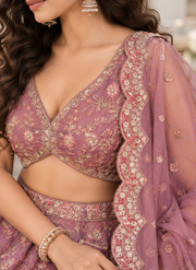 Pink Shimmer Zari Sequin Embroidered Lehenga Choli