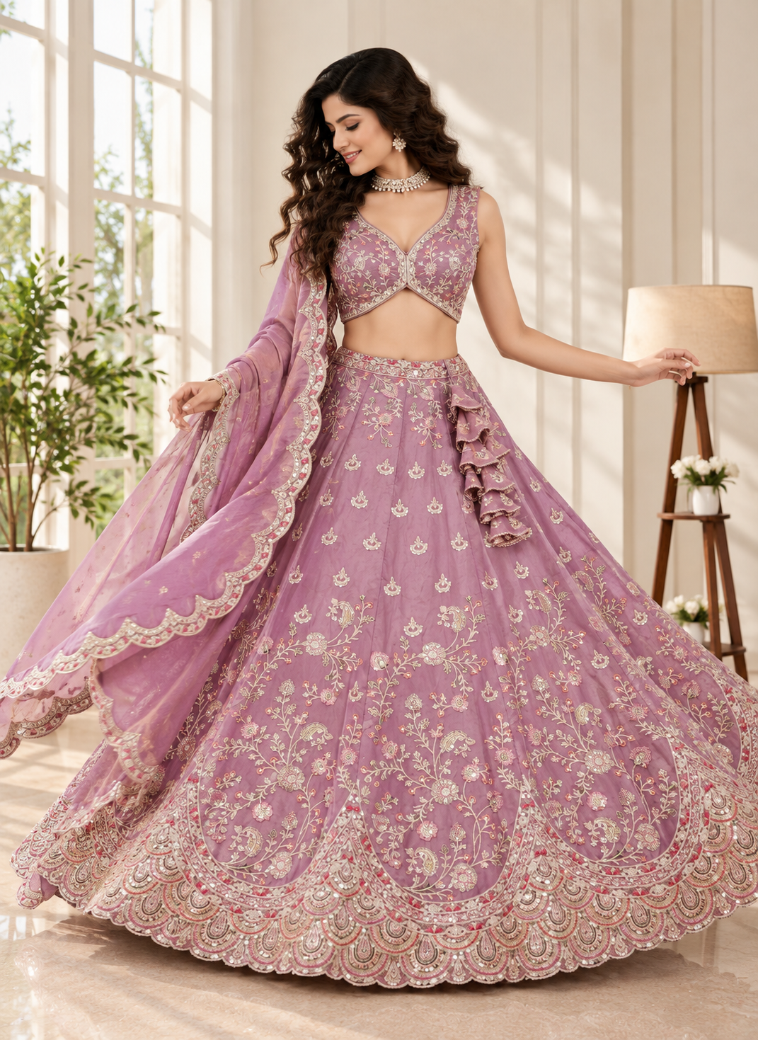 Pink Shimmer Zari Sequin Embroidered Lehenga Choli