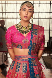 Pink Multicolor Banarasi Silk Zari Lehenga Choli