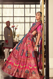 Pink Multicolor Banarasi Silk Zari Lehenga Choli
