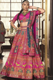 Pink Multicolor Banarasi Silk Zari Lehenga Choli