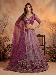 Pink Net Zari Sequin Bridal Lehenga Choli