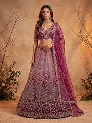 Pink Net Zari Sequin Bridal Lehenga Choli