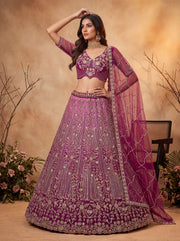 Pink Net Zari Sequin Bridal Lehenga Choli