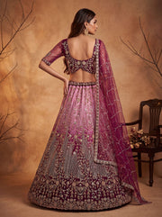 Pink Net Zari Sequin Bridal Lehenga Choli