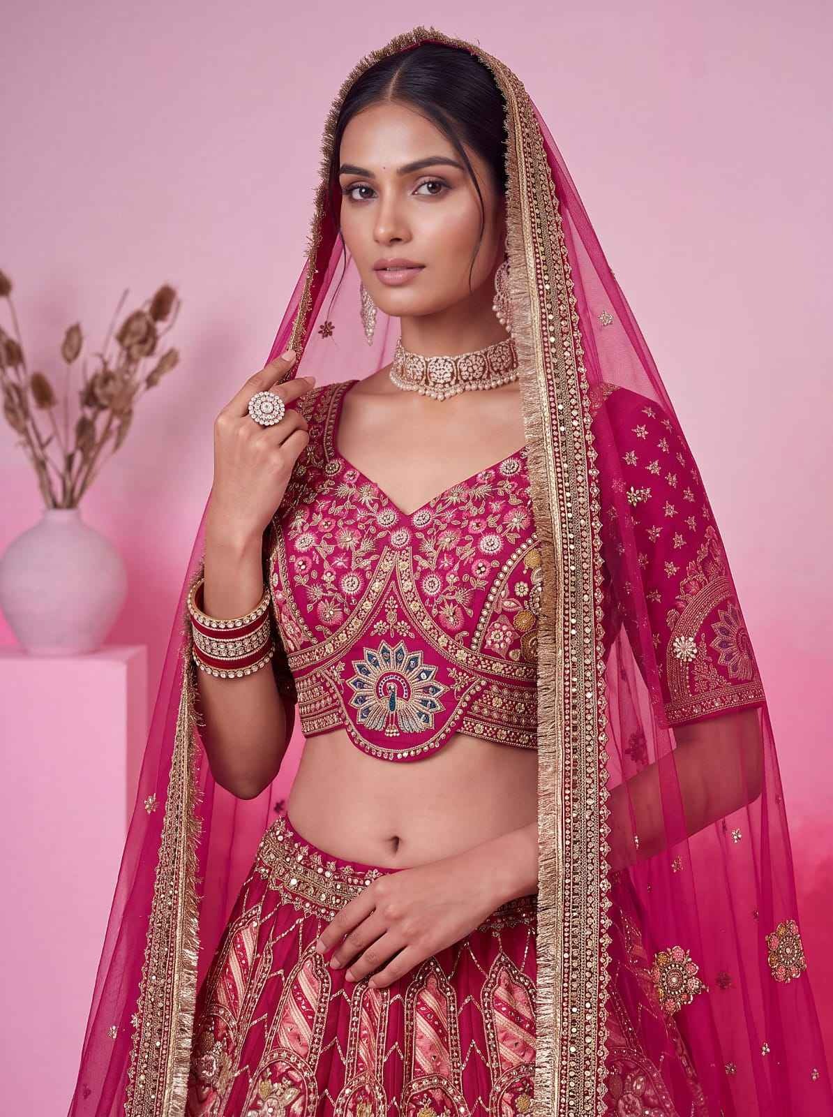 Pink Gadhwal Silk Mirror & Gota Patti Bridal Lehenga Choli