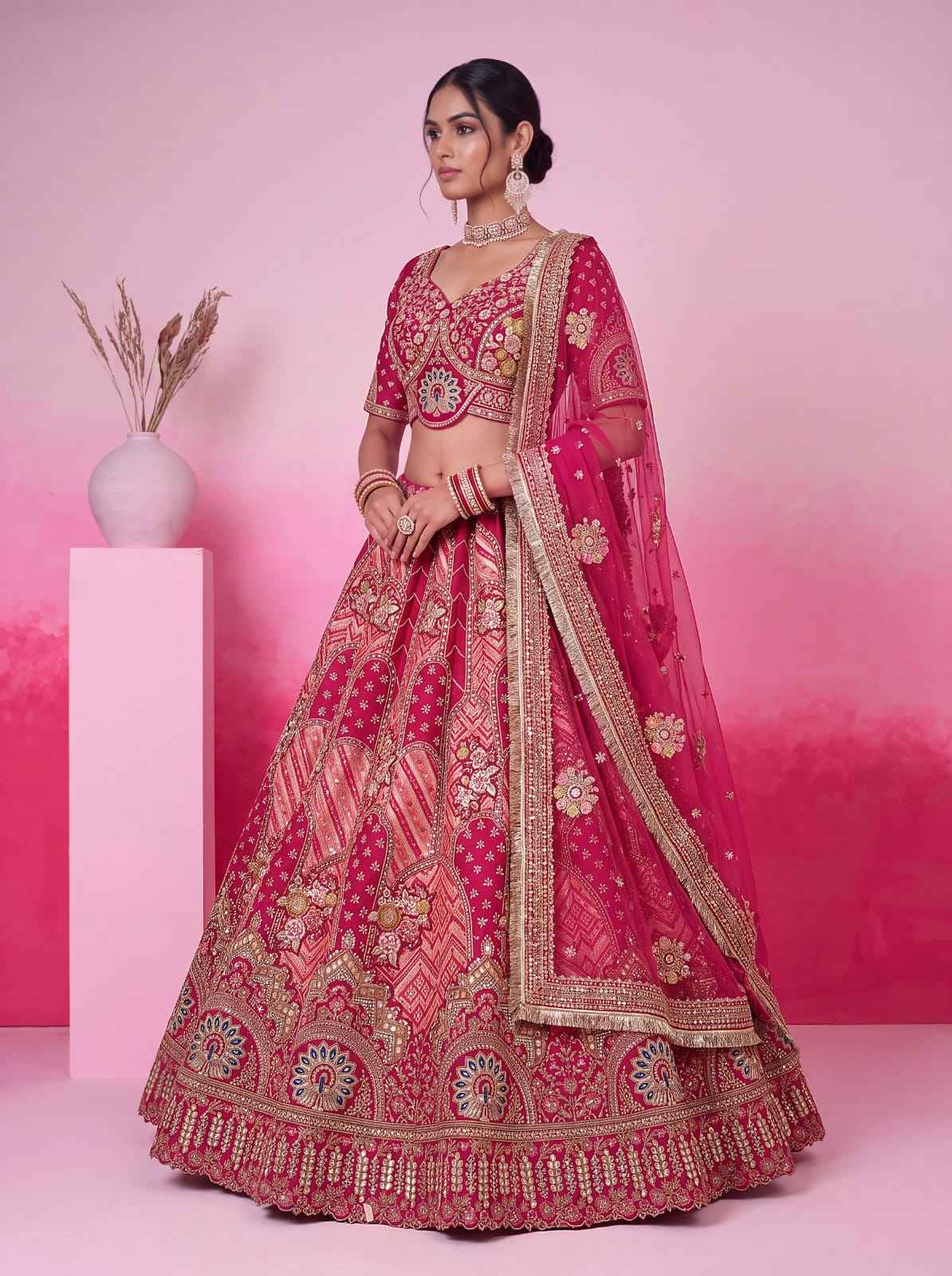 Pink Gadhwal Silk Mirror & Gota Patti Bridal Lehenga Choli