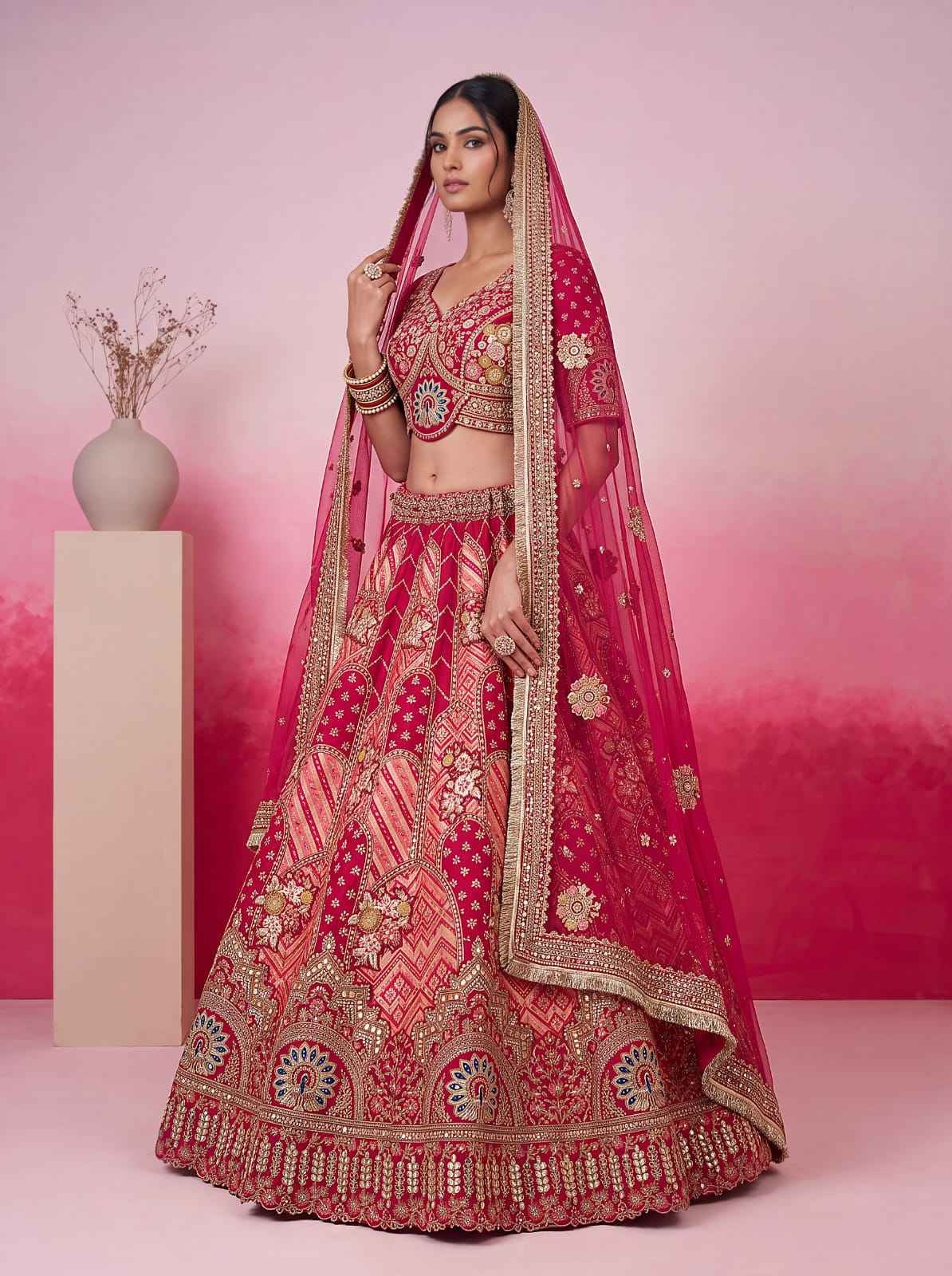 Pink Gadhwal Silk Mirror & Gota Patti Bridal Lehenga Choli