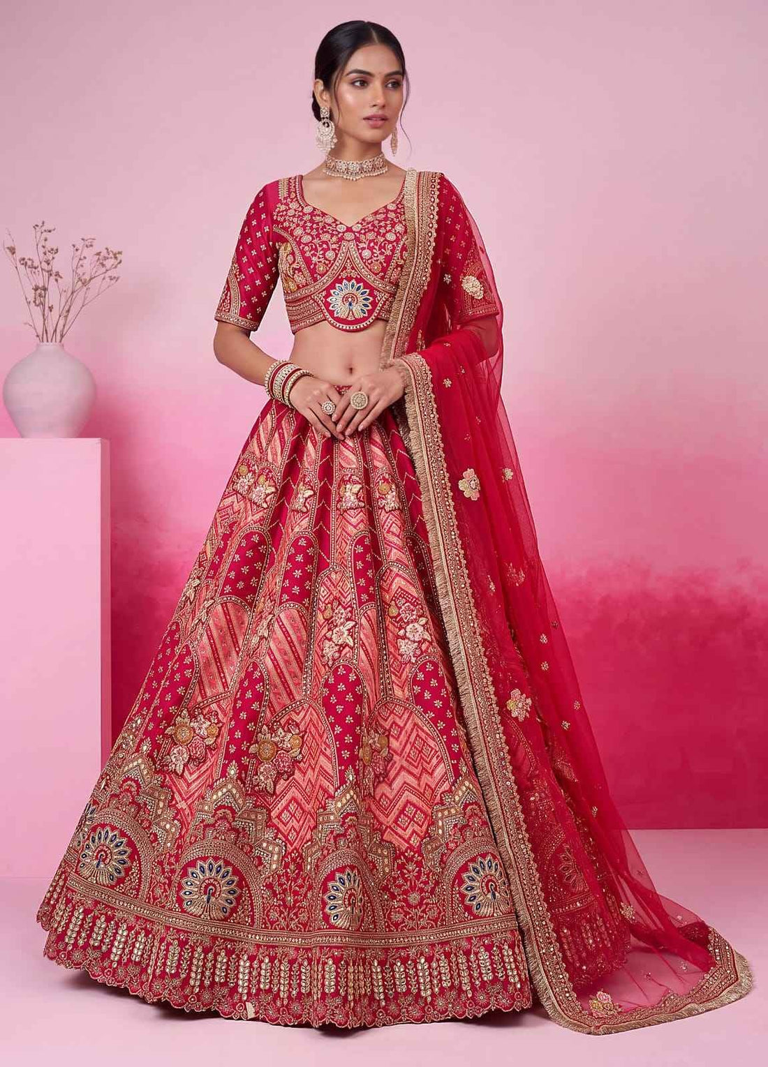Pink Gadhwal Silk Mirror & Gota Patti Bridal Lehenga Choli