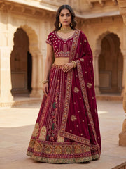 Pink Velvet Patchwork Mirror Work Bridal Lehenga Choli
