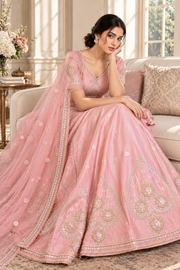 Pink Sanal Silk Lehenga Choli with Jardoshi & Beda Work